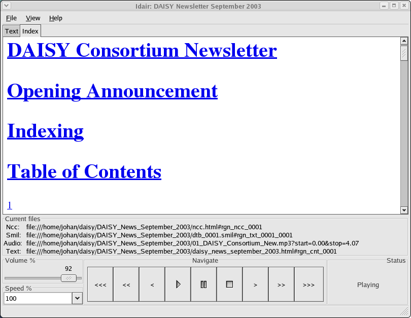 GUI with index and current files